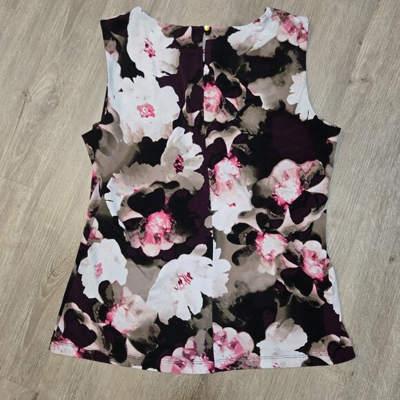 Calvin Klein Beautiful Floral Black Pink Sleeveless Women's Top Size Large - Picture 2 of 7